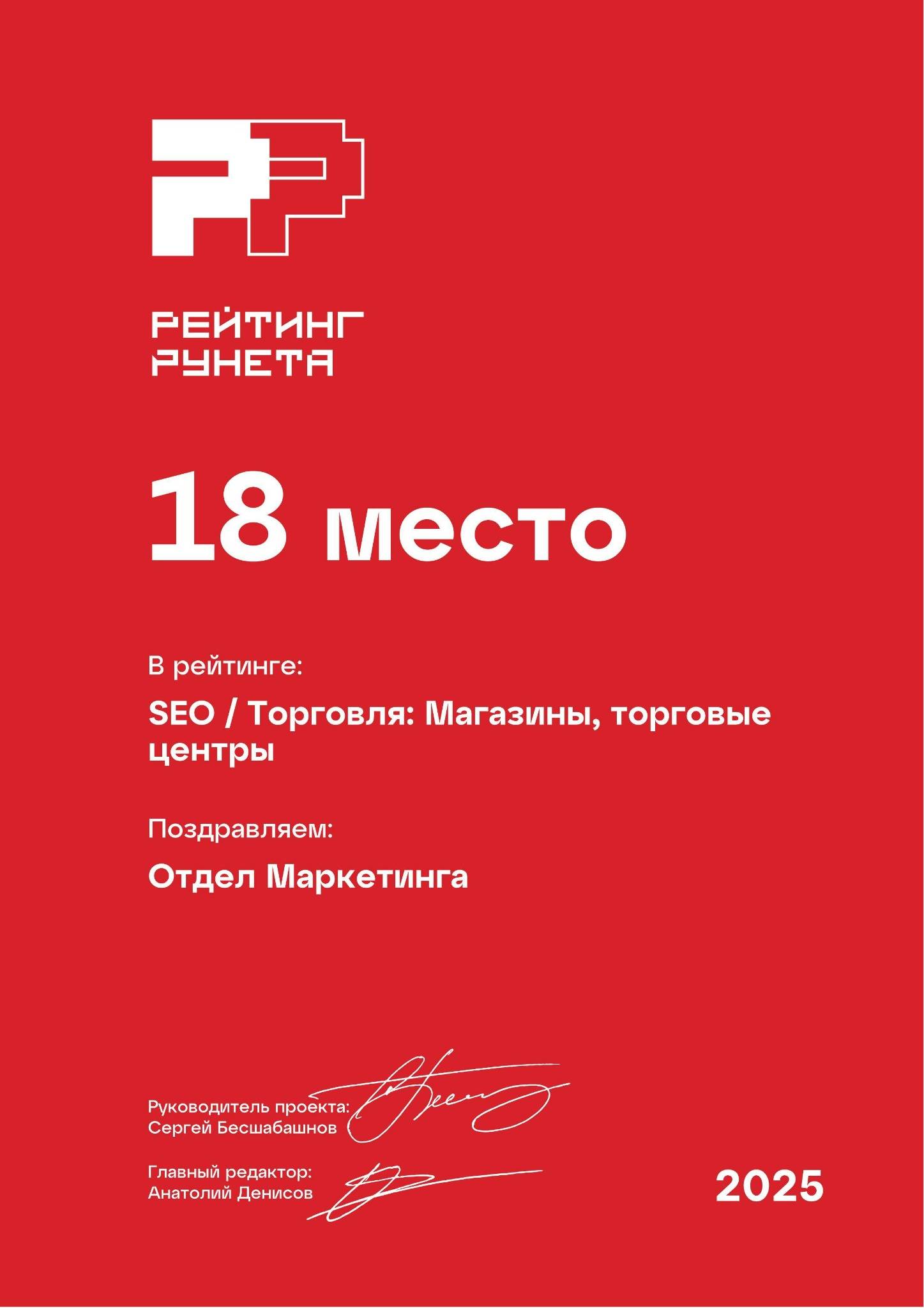 Рейтинг Рунета 2025: SEO Магазины и торговые центры